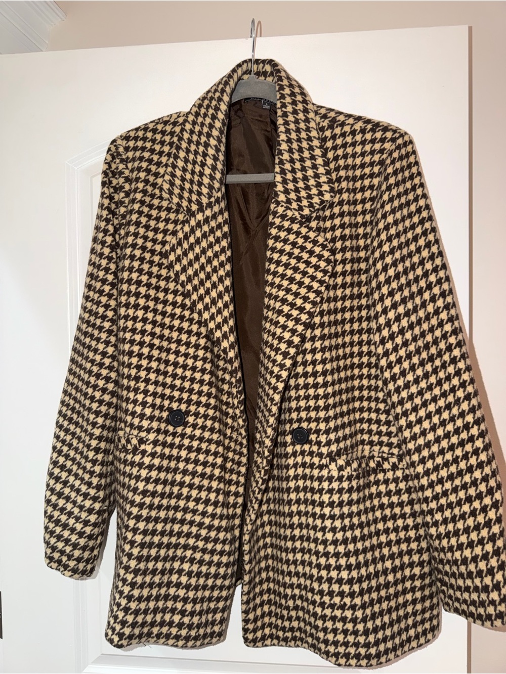 Blu Pepper: Houndstooth Double-Breasted Blazer - Black & Cream L